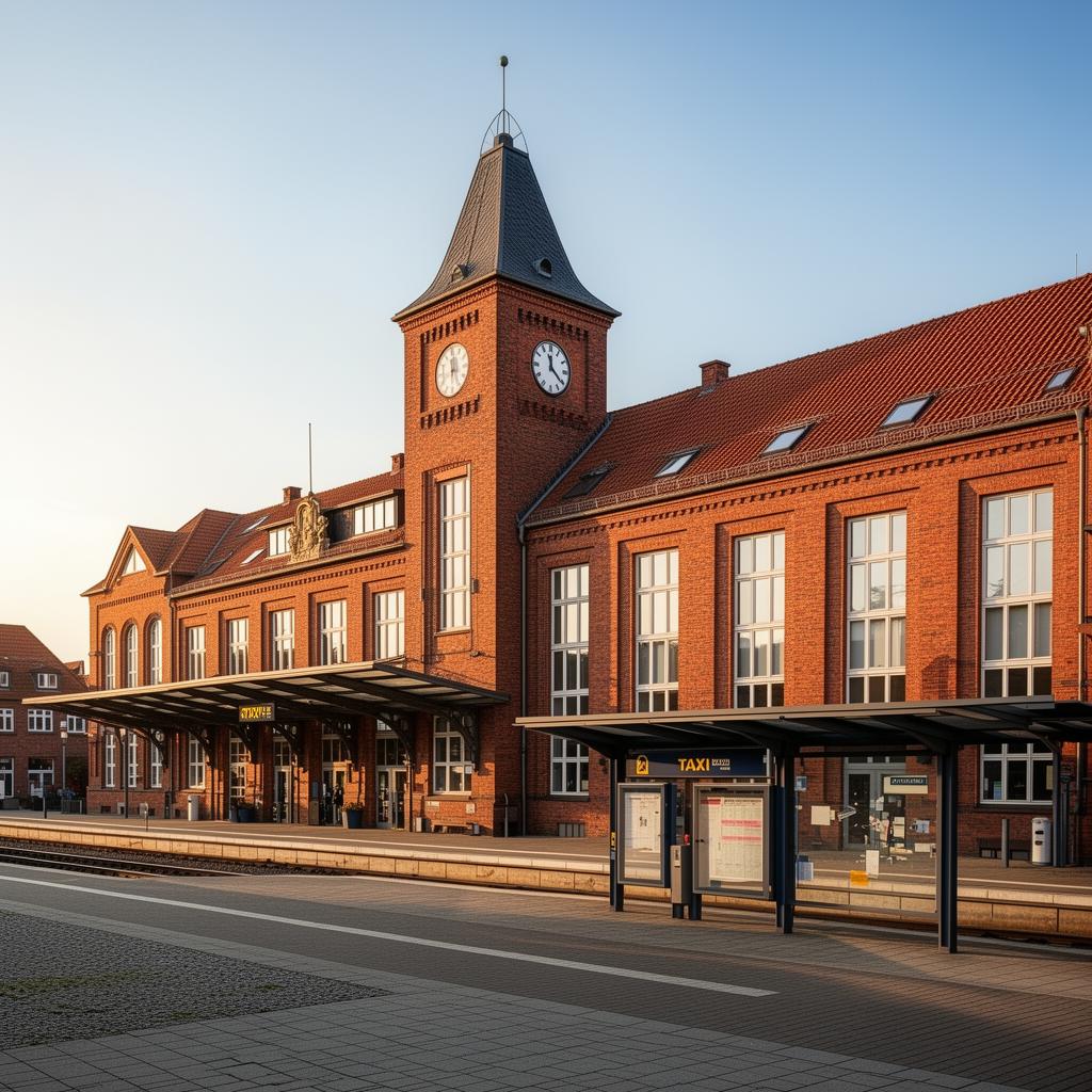 Bahnhof Schleswig – Außenansicht mit Taxistand